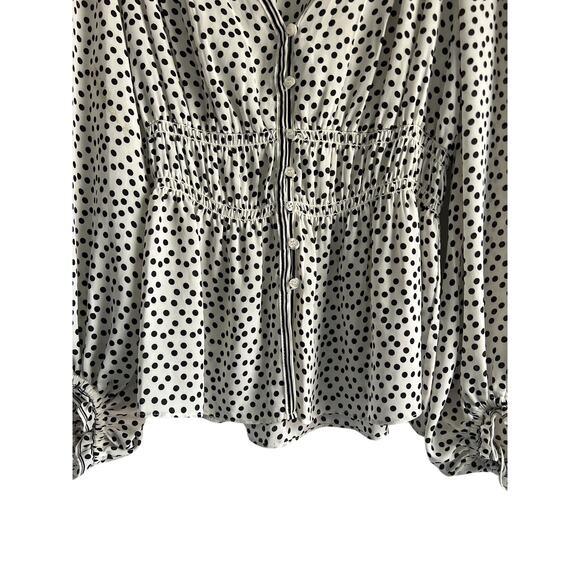 Max Studio Women’s Size Medium Polka Dot V Neck Button Front Blouse - Picture 4 of 7